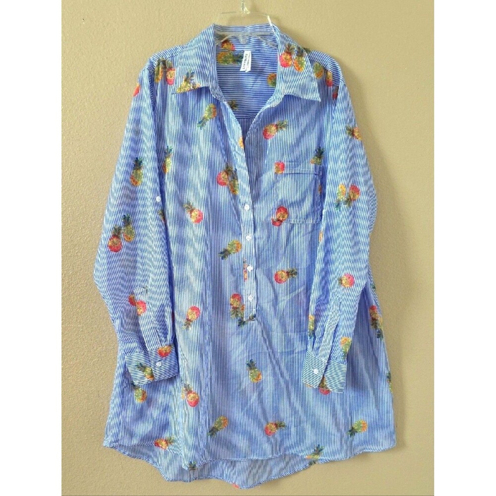 Live 4 Truth Womens Blue and White Striped Pineapple Tunic Top - Size Large